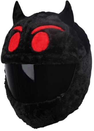 Genérico Funda Casco Moto Halloween, Cubierta de Casco de Motocicleta de Felpa de Calabaza/Conejo/Gato Negro/Diablillo, Divertida Funda para Casco de Moto, Accesorios para Cascos Completos (Diablo 1)