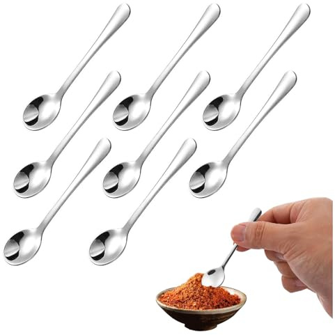 Mini Stainless Steel Spoons,8 PCS 7.5cm Small Spoons for Spice Jars Salt Spoons Tiny Spoons for Powder Sugar & Espresso Mini Condiment Scoops for Kitchen Jam Dessert or Party Use
