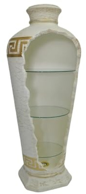 Argo Decor Bar Exclusif Blanc en Forme d'Amphore - Style Grec, Éclairé, Étagères en Verre, H: 1,27m