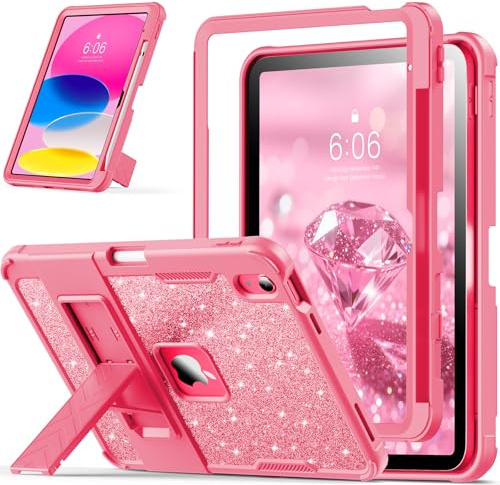 INFILAND Kids Case for iPad A16 11 inch 11th Generation,iPad 10th Generation Case 10.9 Inch, Heavy Duty Shockproof Protective Cover with Kickstand, Glitter Cute Shell for Girls, Women (Pink)