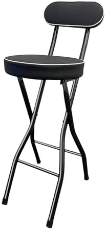 Sgabello da bar pieghevole da 75 cm, imbottito con struttura in acciaio e schienale, comodo per casa, eventi, cucina (nero, 75 cm), perfetto per mangiare e divertirsi
