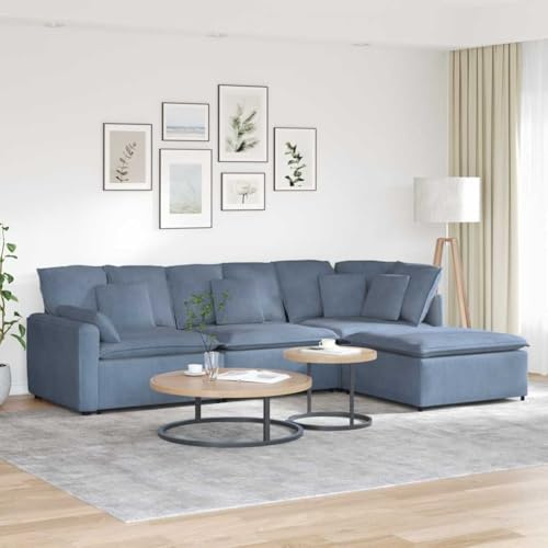 Massbinet Ecksofa L mit Schlaffunktion Cord Stoff L-Form Couch Polstersofa Schlafsofa Sofagarnitur Ottomane Universal Modulares Sofa mit Fußhocker Blau