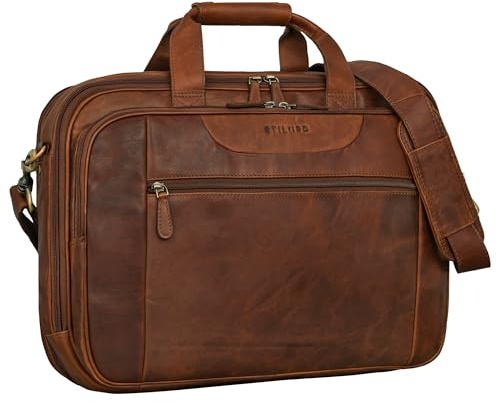 STILORD Henrik Große Aktentasche Herren Leder Schwarz Business Tasche Arbeitstasche Laptoptasche 17 Zoll Vintage Umhängetasche Herren Lehrertasche Bürotasche Uni Tasche