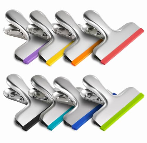 HOUSE AGAIN 8 Pack Stainless Steel Chip Bag Clips Covered with Silicone - NO More Sharp Edges - Color Coded for Food Bags - Air Tight Seal, Heavy Duty for Kitchen and Office, 3 Inches, Colorful