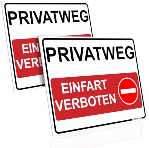 PRINTIMA 2x Schild 40x30 cm PRIVATWEG EINFAHRT VERBOTEN wetterfestes PVC Verbotsschild inkl. Befestigungsmaterial für Zufahrt, Einfahrt, Privatstraße, Hof und Außenbereich