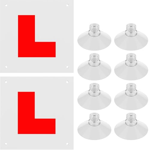 Pack of 2 L Plates for Car UK,Learner Plates with 8 Suction Cups, L Plate Magnetic, Reflect Light for Learner Drivers Easy Install & Remove, Waterproof, Reflective, Repeatable