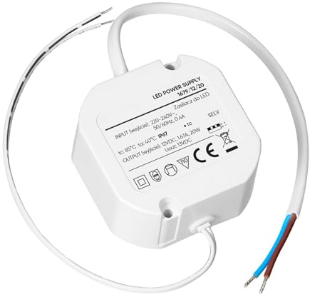 Miratic Alimentatore 12V 1A Led da Incasso in Scatola IP67 Alta Resistenza all’Acqua Polvere e Sporco Ideale per Illuminazione Esterna – Strip Led Lampadine Neon (20, Watt)