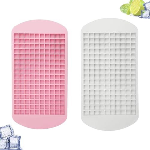 2 Pack Small Ice Cube Tray, Mini Ice Cube Trays 160 Grids Tiny Square Ice Cubes Molds, Food-Grade Silicone Ice Cube Tray Small for Freezer, Whiskey, Cocktails, Milk and Juice (Pink & White)