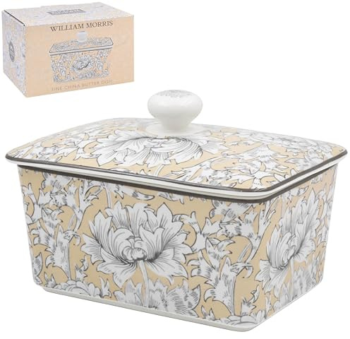 The Leonardo Collection Wm. Morris Assortments Stoneware Chrysanthemum Butter Dish for Kitchen & Home | Dishwasher Safe Butter Dish for Keep Butter Fresh | BPA-Free Butterdish for Butter Storage
