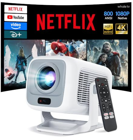 [Officially Liscensed App] WEMI Smart Portable Mini Projector Auto Focus, Native 1080P 4K Projector, WiFi 6 Bluetooth 5.4, 800 ANSI Wireless Home Outdoor Bedroom Movie TV Projector Android 13
