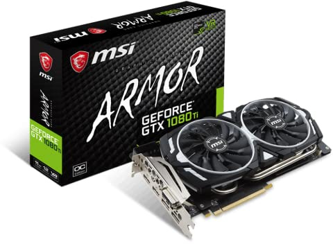 MSI GeForce GTX 1080 TI Armor 11G OC Scheda Grafica PCIE 3.0, 11 GB, GDDR5X 352 bit, 11.01 GHz, 1569 MHz, Nero