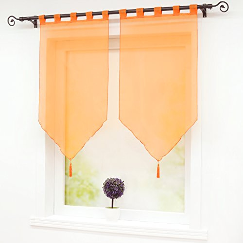 Joyswahl Scheibengardine Voile Bistrogardinen mit Quaste Orange Schlaufen | BxH 45x90cm, Panneaux 2 Stück, Fenstergardinen Einfarbig, Melina Kurzstore landhaus, Küchengardine Transparent, Kleinfenster