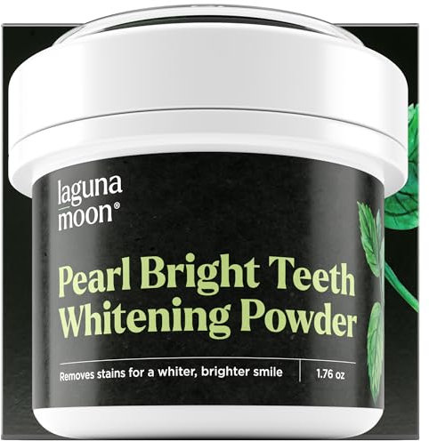 Lagunamoon Teeth Whitening Powder, Natural Spearmint Formula Pearl Bright Tooth & Gum, Remove Coffee Wine Smoking Stains, Tooth Whitening Powder with No Black Mess