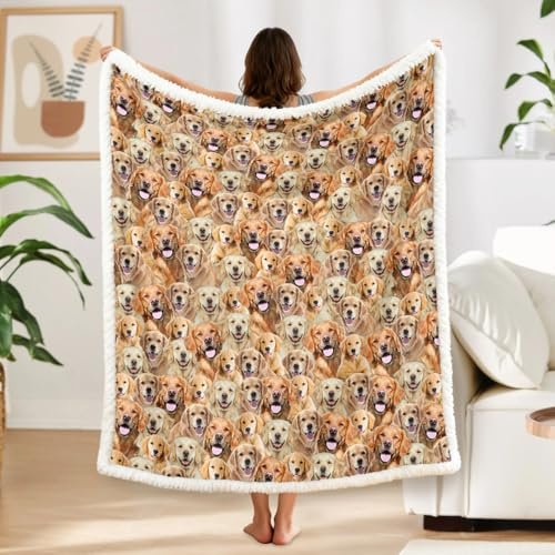 BlessLiving Fuzzy Dogs Blanket For Kids Adults Cute Puppy Fleece Blanket Reversible Animal Pattern Sherpa Throw Twin/Double (Golden Retriever,150x200cm)
