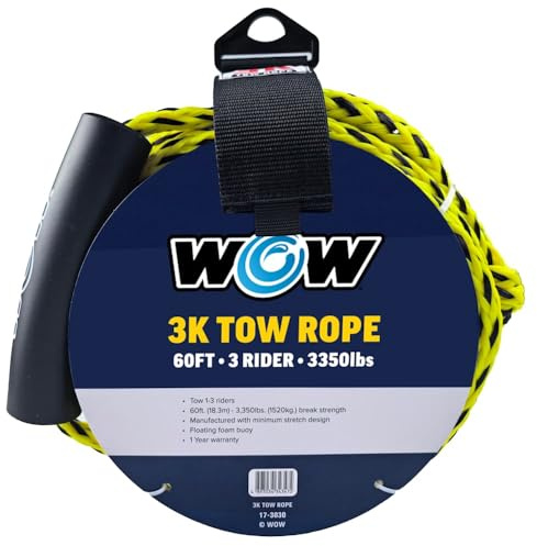 WOW Sports 3k 60 ft. Tow Rope with Floating Foam Buoy 1 2 or 3 Person Tow Rope for Boating, 17-3030