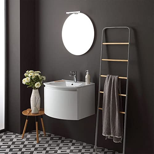 Kiamami Valentina - Mobile bagno sospeso 62 bianco con frontale curvo bianco lucido e specchio rotondo | Riva