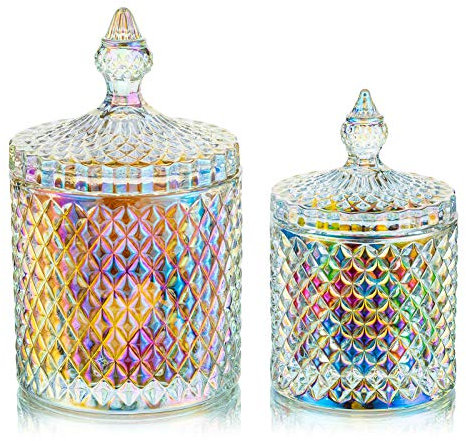 Glasseam Contenitori Di Caramelle E Biscotti, Decorativi E Festivi, Con Coperchi Di Vetro, Colorati, Per Buffet, Matrimoni, Feste, Feste Di Compleanno, 2 Pezzi, S+L