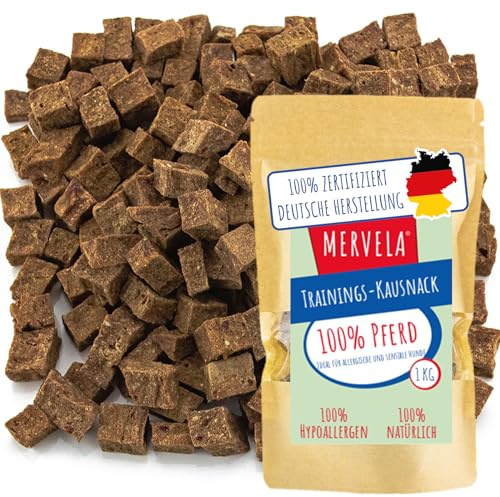 MERVELA® Leckerli Pferd | Made in Germany | für allergische Sensible hypoallergene Hunde | ideal für Training & Belohnung | Kausnack getreidefrei & monoprotein (1.000 Gramm)