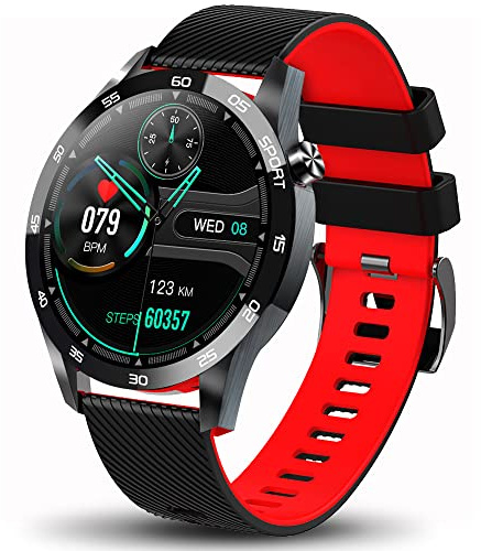 KuSONG Smartwatch Orologio Fitness Tracker Uomo Donna con Contapassi Cardiofrequenzimetro Cronometro, Sportivo Impermeabil IP67 Notifiche Messaggi per Android iPhone(Rosso)