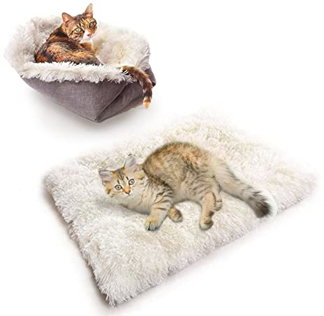 TUAKIMCE Lit pour chat et chien de taille moyenne - Couverture en peluche douce et chaude - Lavable - 2 en 1 - Pour intérieur - Blanc 1