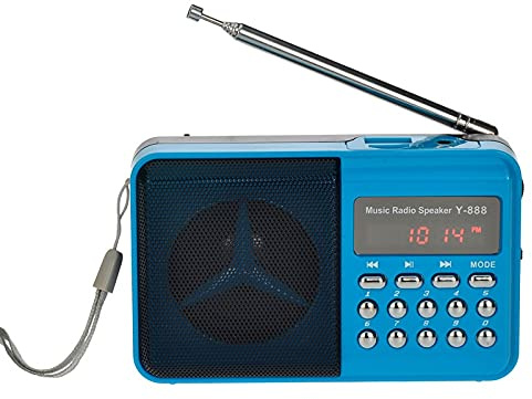 Portable FM Wireless Radio with Headphone Jack U Disk/SD Card/TF Card Antenna Radio Outdoor MP3 Player Portable Mini Speaker USB Charging(Blue)