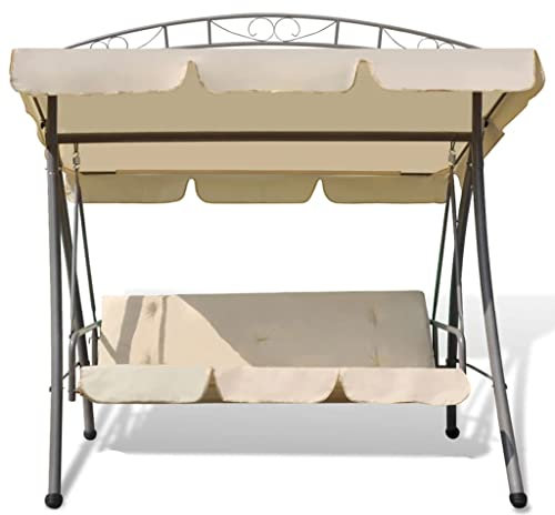 Hommdiy Hollywoodschaukel mit Bettfunktion Dach Gartenschaukel Gartenmöbel Hängeschaukel Gartenliege Schaukelbank Gartenbank Weiß