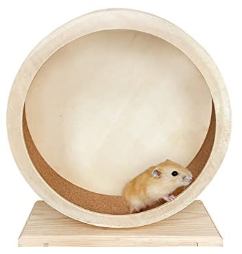 MYSUNBAR Hamster Laufrad, Hölzerne Halterung Silent Spinner Haustier Übung Laufrad Spielzeug für Hamster Meerschweinchen Igel Chinchilla