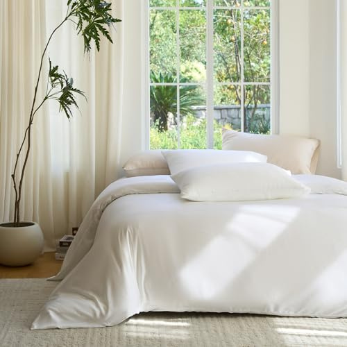 DOZ Duvet Cover Set, 100% Viscose derived from Bamboo, Organically Grown, Buttery Soft, Cooling Duvet Covers, High GSM, 1 Duvet Cover and 2 Pillowcases, 90x90 (Snow, Full/Queen)
