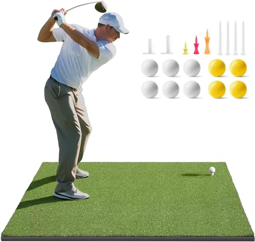 Golfguru Golf Mat, 5x4ft 21mm Dense Elite Golf Hitting Mats Practice with 10 Balls, 9 Tees, Heavy Duty Artificial Hitting Training Matt for Backyard Driving Chipping Indoor Outdoor Simulators