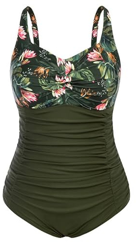 Hanna Nikole Female Plus Size One Piece Swimsuit Elastic Twist Front One Piece Swimsuit Olive Flower 20 Plus