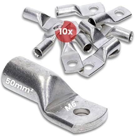 Kalitec 10x Rohrkabelschuhe 50mm² M6 - Kupfer Kabelquetschverbinder | UL-gelistete Presskabelschuhe aus verzinntem Kupfer, DIN EN 13600 Qualität für Crimpverbindungen, Made in Germany