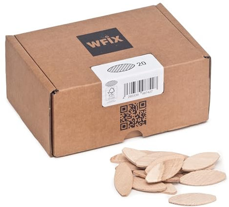 Tasselli piatti di WFix misura 20 | 250 tasselli in faggio massiccio in cartone robusto | Compatibile con la fresa e la fresa lamellare | Tasselli in legno come Lamello