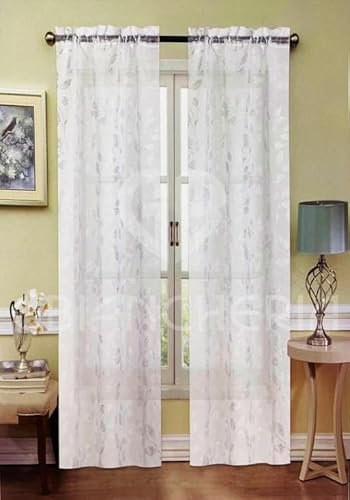 GBiancheria Coppia Tende Lorella Foglie 60x150 60x240 per Finestre e Portefinestre Pronte da Appendere (60x150cm)