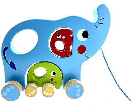 RB&G Nachziehtiere aus Holz | Nachziehspielzeug ab 1 Jahr | Baby Spielzeug Schildkröte Bär Elefant zum Nachziehen | Holzspielzeug Nachzieh-Elefant Familie (Elefantenfamilie)