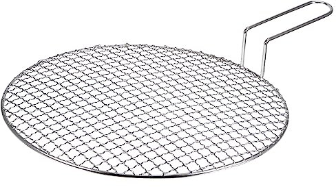 sourcing map INOX Acier Gril, 13-Pouce Ronde Barbecue Filet BBQ Gril Poêle BBQ Maille Extérieur Gril Antiadhésif Cuisson Fil Maille Étagère avec Poignée pour Charbon BBQ Steak