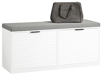 SoBuy FSR147-W Sitzbank Sitzkommode Schuhkipper mit Sitzfläche Schuhtruhe 2 Klappen mit Schuhfach Landhausstil Weiß BHT ca. 105x48x35cm