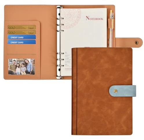 Tibapla A5 Binder Notizbuch, Ringbuchordner Ringbinder Planer,6 Runder Ringbuch Planner Notebook, PU Leder Loseblatt Notizbuch mit 80 Leer Papier für Reisen,Tagebuch und Geschenk A5 Füllpapier, braun