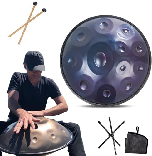 9/10/ 12 Noten Handpan Instrument, 55cm Stahl Handpan Trommel Für Klangheilung, Persönliche Meditation Und Yoga, 432Hz/440Hz Stahl Zungentrommel Mit Trommelständer, Schlägeln Und Tragetasche (Size :