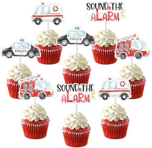 Sursurprise Notfall Fahrzeug Party Dekorationen, 36PCS Rettung Fahrzeuge Cupcake Toppers, First Responders Krankenwagen Feuerwehrauto Polizei Geburtstag Party Supplies