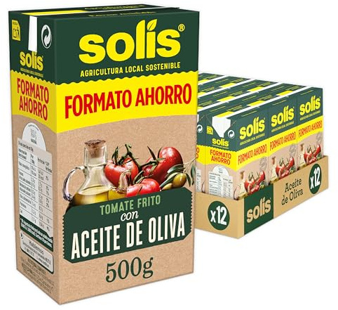 Solís Tomate frito Aceite Oliva Brik pack 12x500g | Tomate con aceite oliva formato brik ahorro, ideal para recetas diarias, para toda la familia, sin gluten.
