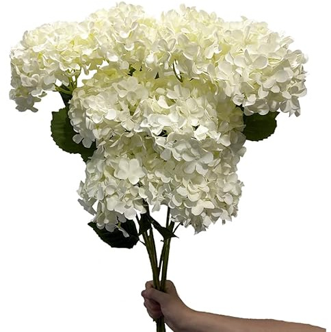 WISTART 8pcs White Hydrangea Artificial Flowers 27.57 Large Realistic Single Long Stem Faux Silk Hydrangea Bouquets Flowers Arrangements Home Office Decor Wedding Centerpieces DIY