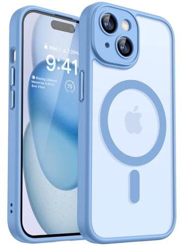 CANSHN 2024 Neu für iPhone 15 Hülle mit Kameraschutz für Magsafe (TOP Militärschutz & Magnetkraft) Extrem Haltbarkeit Hülle iPhone 15 Case Stoßfest, Himmelblau