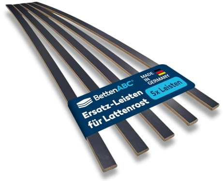 BettenABC – Ersatz Federholzleisten – 5er Set – Länge für 90 cm (880 mm) – Breite 24 mm – für viele gängige Lattenroste geeignet – Farbe Anthrazit - hergestellt aus Schichtholz in Deutschland