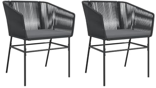 vidaXL Gartenstühle 2 STK. mit Kissen Schwarz Poly Rattan