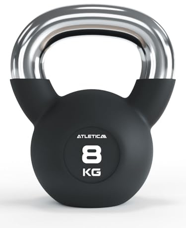 ATLETICA Kettlebell, 8kg, Gummiert mit Chromgriff | 4 - 32 kg Gewichtsbereich, Hochwertige Stahllegierung, Studioqualität, Funktionelles Ganzkörpertraining