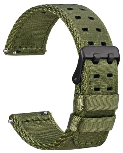 WOCCI 22mm Correa Reloj de Nailon para Hombre, Nylon Sedoso con Doble Orificios, Hebilla Negra (Ejercito Verde)