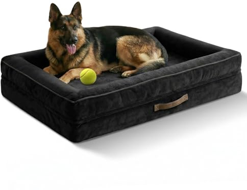 Upvilla Orthopädisches Hundebett XXL, Hundekorb Waschbar | Eierförmiger Kistenschaum，Wasserdicht Hundesofa mit rutschfeste Unterseite und Vierseitiges Kissen (Schwarz, L137xB91xH19cm)