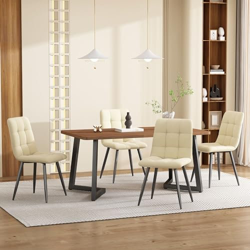 YCYDHDM Esstisch mit 4 Stühlen Set, Essgruppe mit Essstuhl aus Samt, Küchentisch mit Schwarz Metallbeinen, Moderner Küchentisch Set für Wohnzimmer und Esszimmer, MDF Tischplatte, Beige