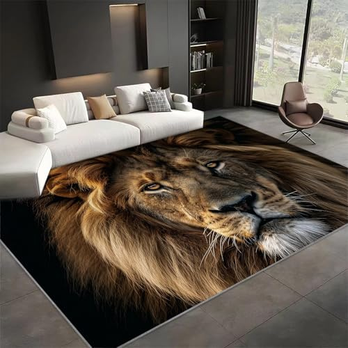 Generisch Teppich Wohnzimmer Schlafzimmer 120x170 cm Wilde Tiere Löwen Waschbar in Waschmaschine, Kurzflor Carpet Weicher für Kinderzimmer