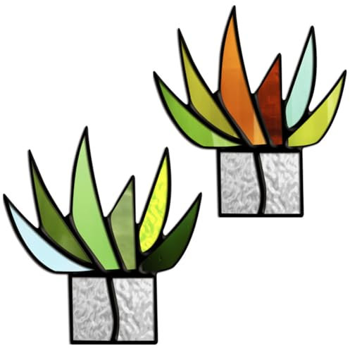 Set mit 2 Stück Sukkulenten, Buntglas, Kakteen, Glasdekoration, Kakteen, Sonnenfänger, Schreibtisch, Arbeitsplatten, Fensterbank, Regal, Weihnachtsdekoration, Pflanzenliebhaber (ohne Töpfe), Stil A